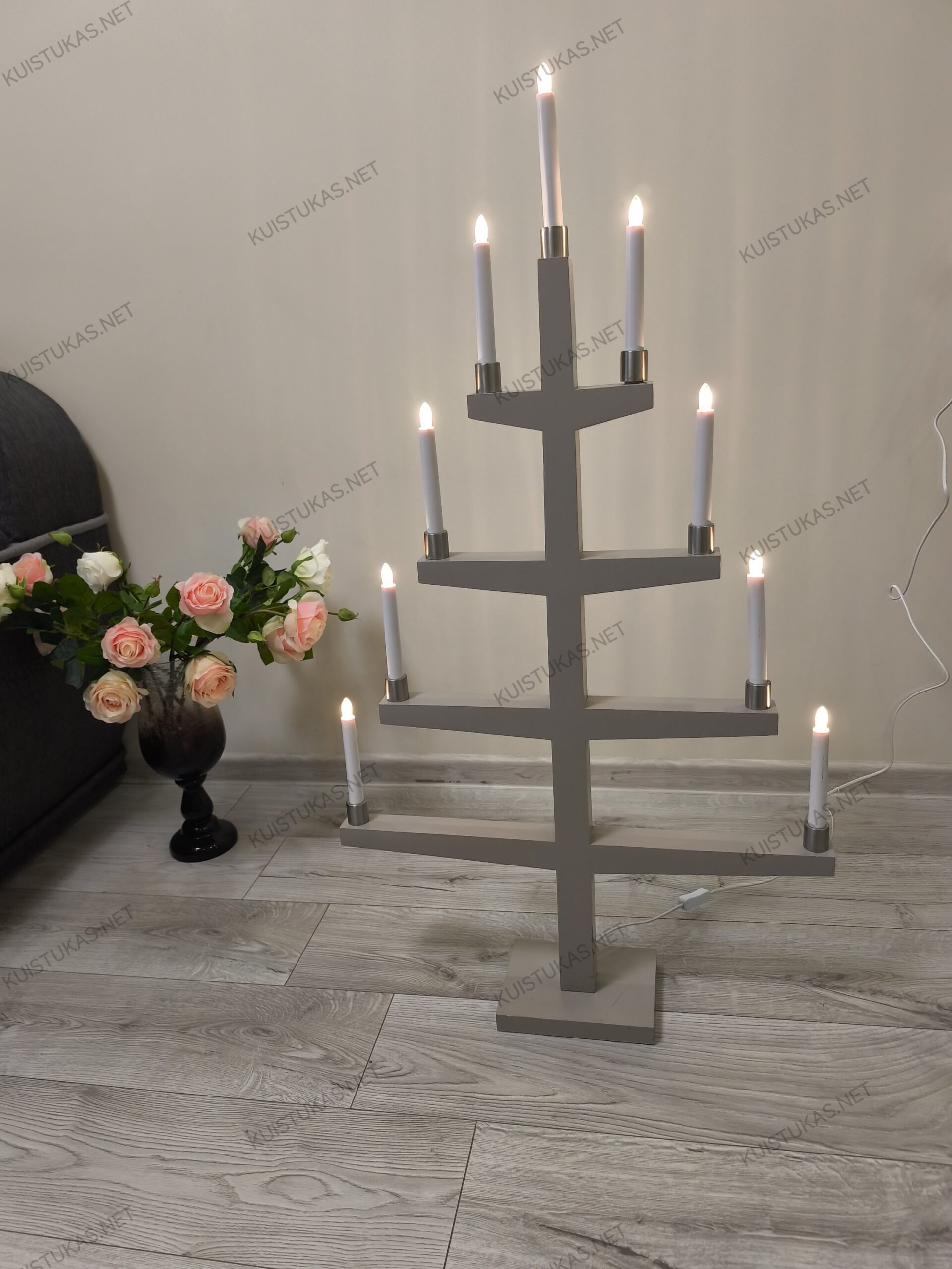 Medinė žvakidė 'Tall Grey' - Vaizdas 3