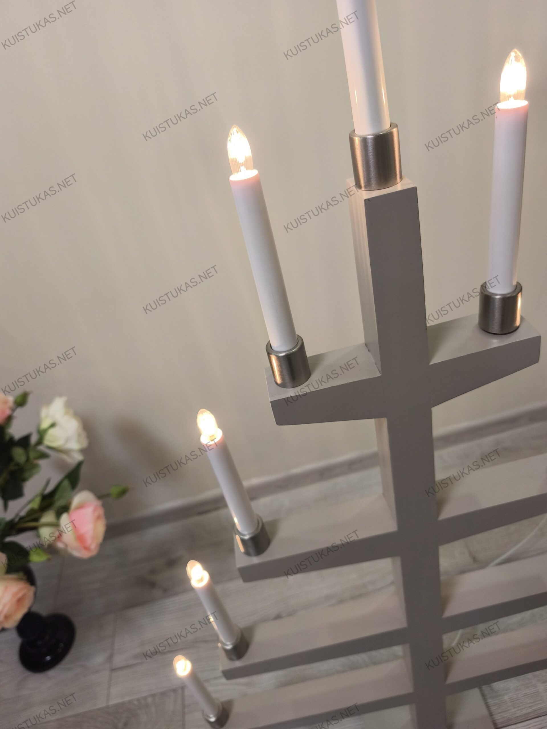 Medinė žvakidė 'Tall Grey' - Vaizdas 4