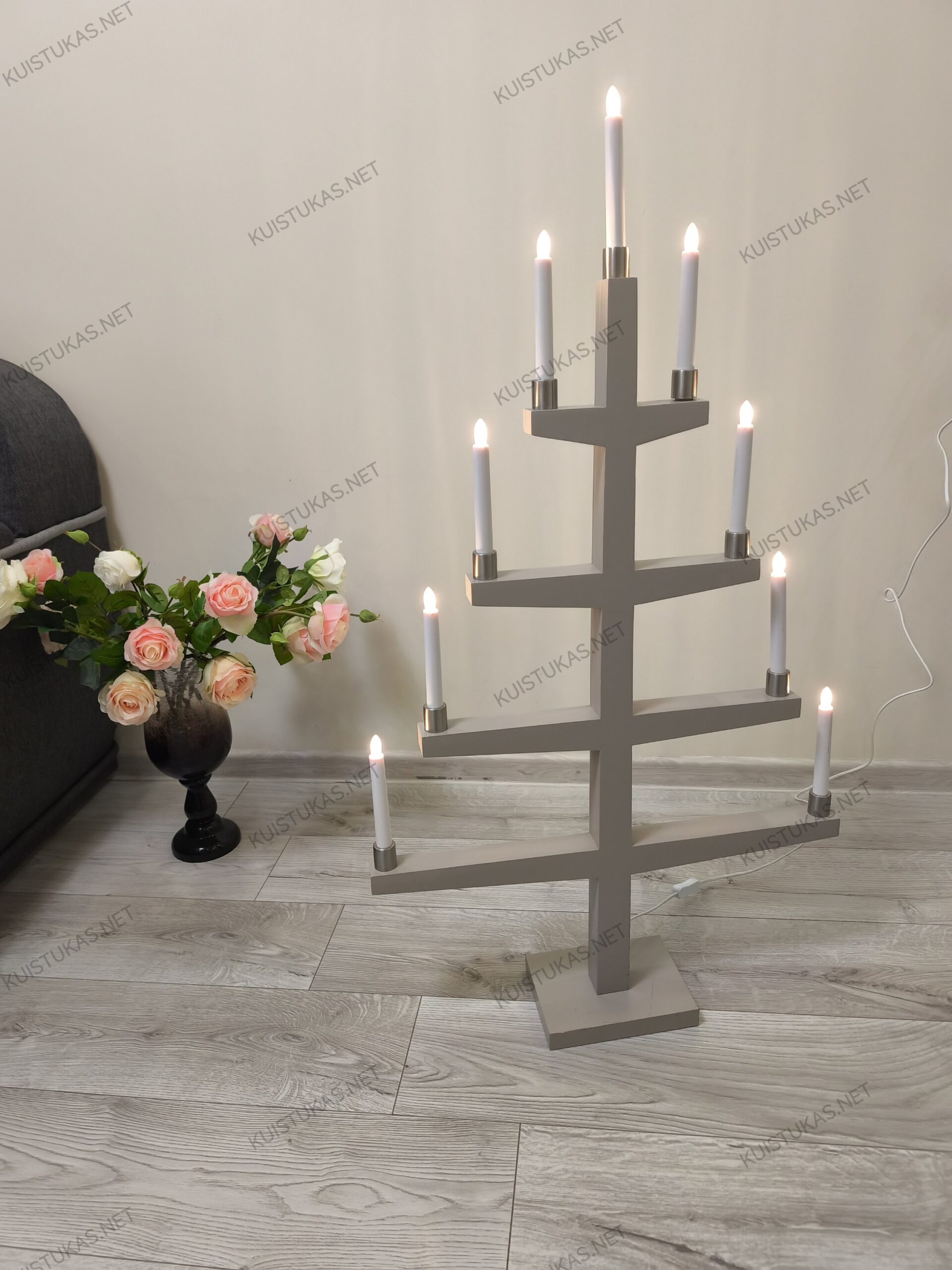 Medinė žvakidė 'Tall Grey' - Vaizdas 2