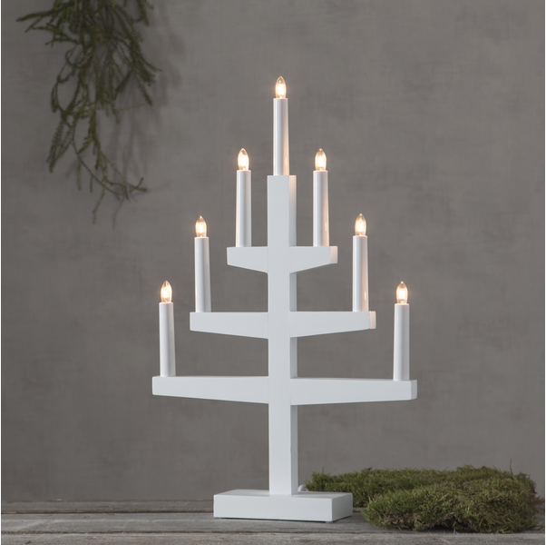 Balta medinė žvakidė 7 LED