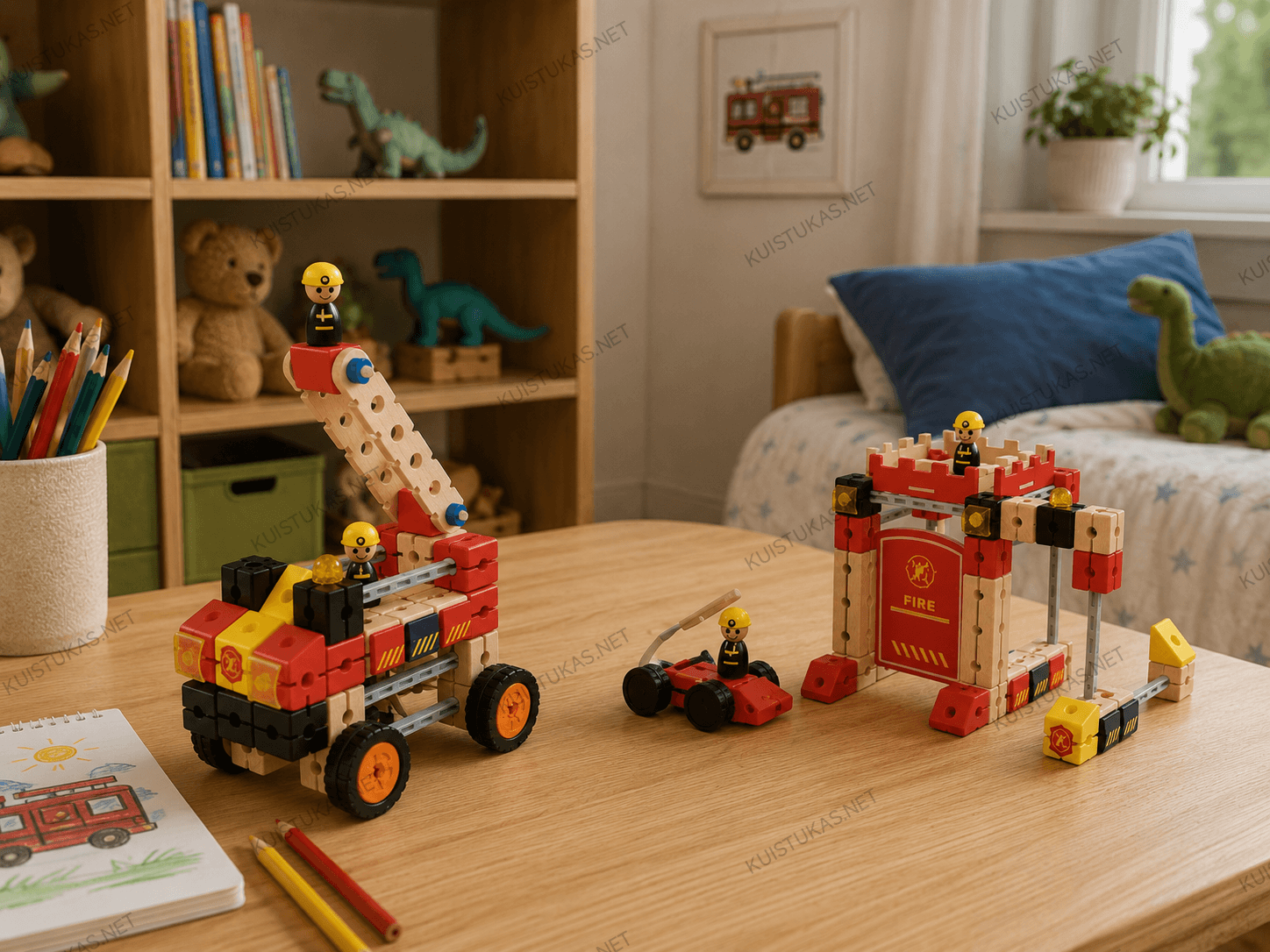 Medinis konstruktorius 2in1 'Fire engine/station'