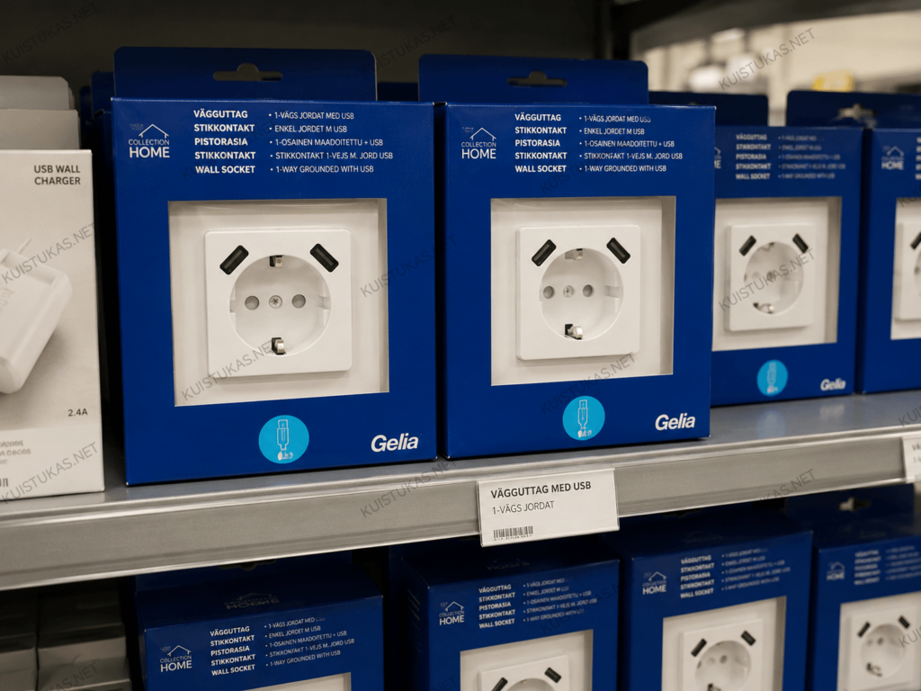 Sieninis įžemintas lizdas su USB