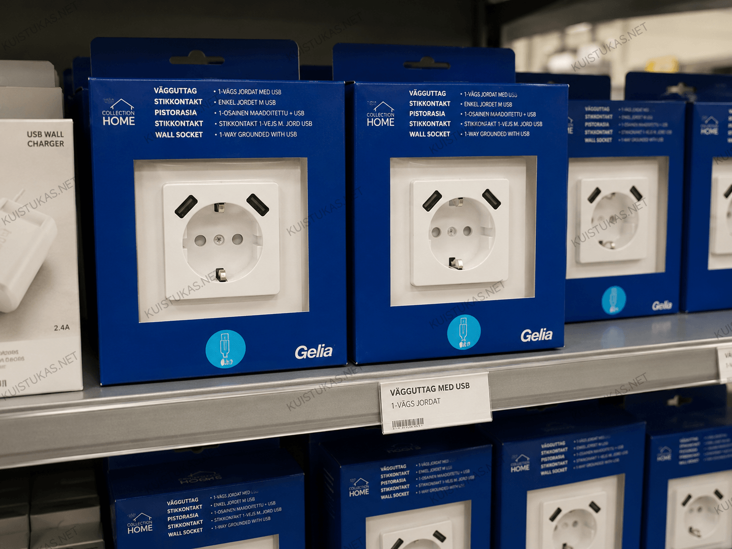 Sieninis įžemintas lizdas su USB