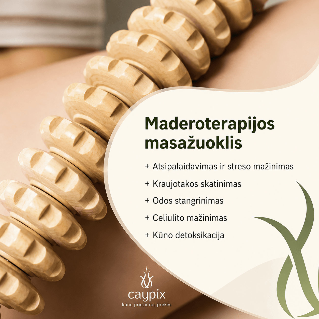 Medinė maderoterapijos masažo priemonė 'Caypix' - Vaizdas 5