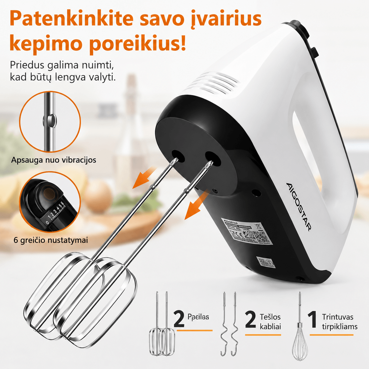 Elektrinis rankinis plaktuvas 'Pudding' - Vaizdas 5